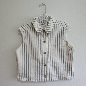 FUTURE COLLECTIVE Cream & Black Stripe Button Cotton Collared Sleeveless Top